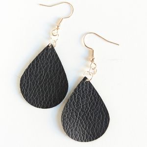 Faux leather double-sided tear drop shaped earrings